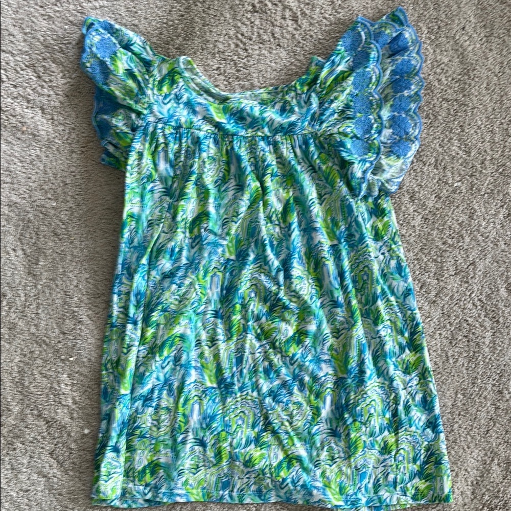 Lilly Pulitzer Blue and Green Ruffled Smocked Sundress